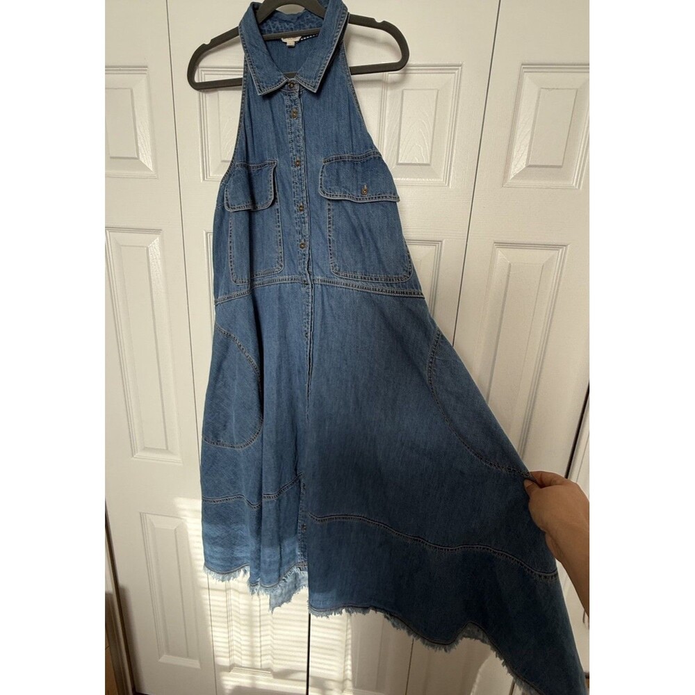 Anthropologie Pilcro Denim Halter Swing Midi Dress - Size L" - Picture 4 of 14